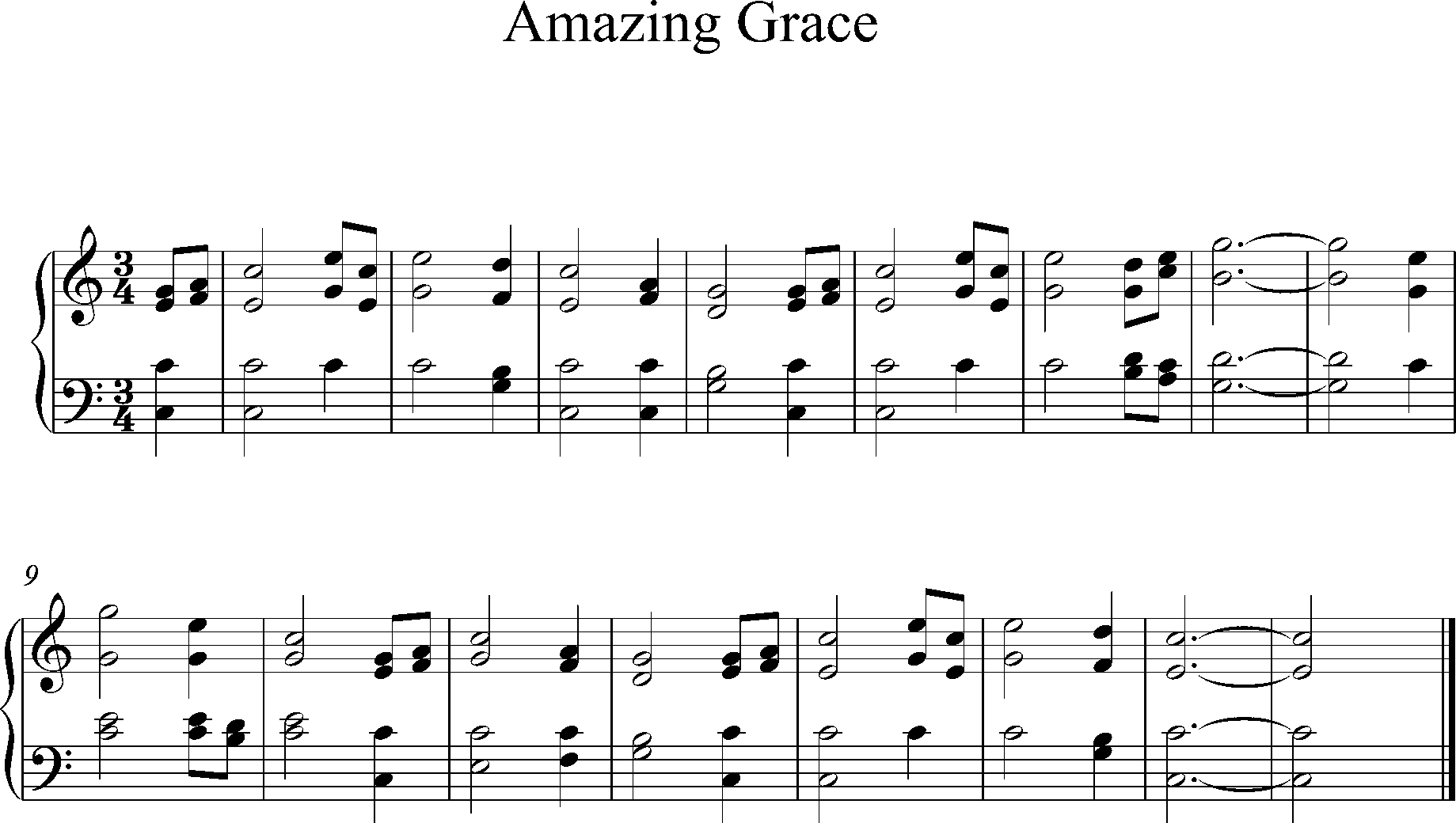 organ sheetmusic, C-Major, Amazing Grace